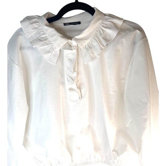 2/$30 ZARA Medium Ruffle Collar Long Sleeve Blouse White - Picture 8 of 15